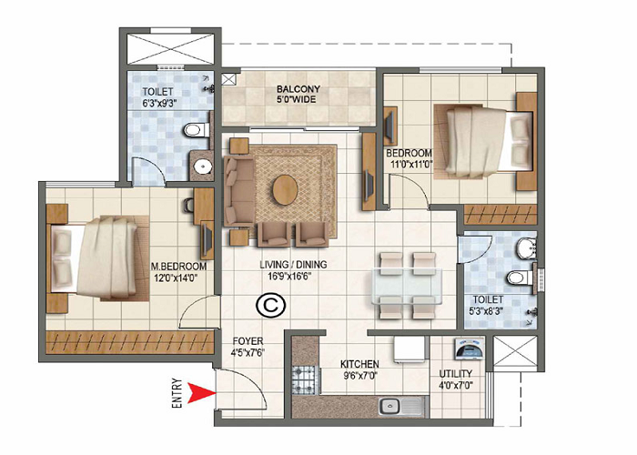 Featured Image of Century Bliss 2 BHK Floor Plan